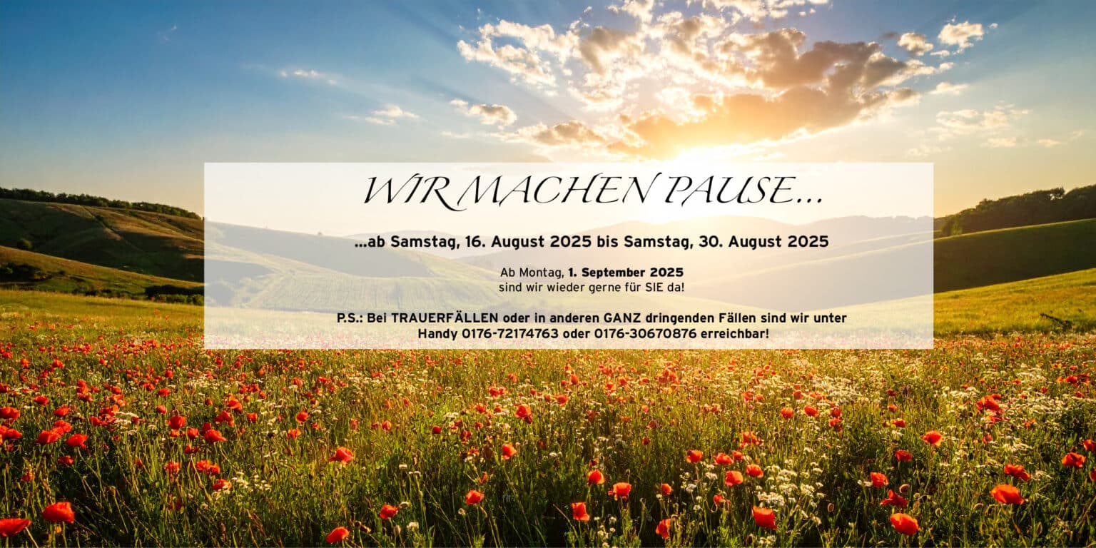 Urlaub vom 16. bis 30. August 2025